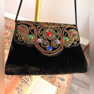 Black Velvet Beaded Evening Bag